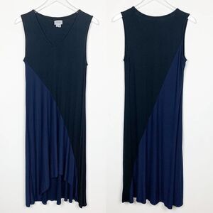 Jigsaw Women's Size Large Black and Blue Colorblock Shark Bite Sleeveless Dress